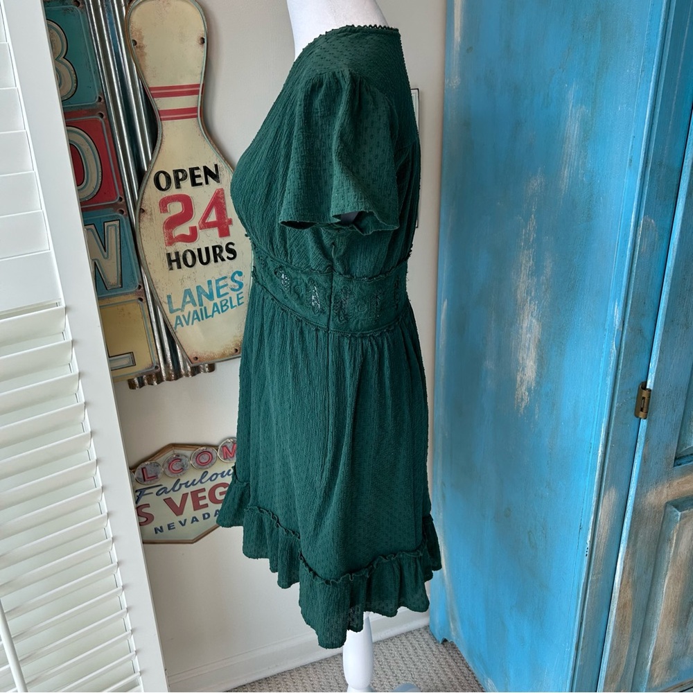 Altar'd State Forest Green Textured Ruffle Wrap Dress - Picture 3 of 14